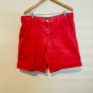 Vineyard Place Mens Chino Shorts Size 38 Coral Pink Red Preppy Gingham